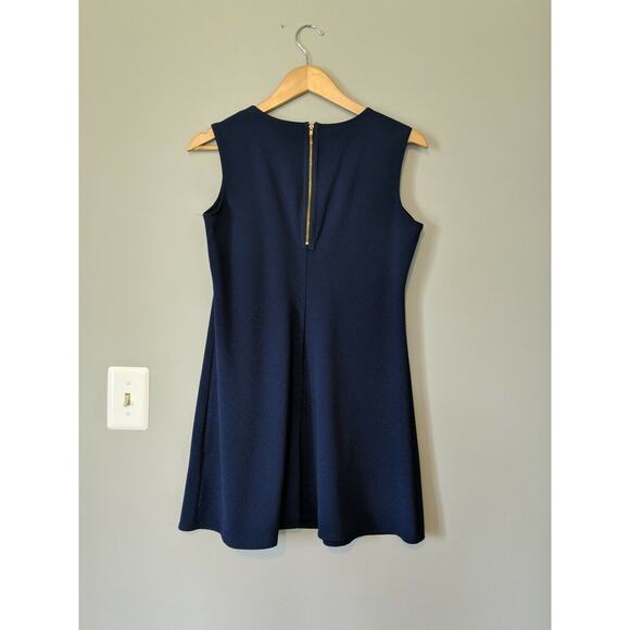Neiman Marcus Shift Dress Womens 6 Navy Blue Gold Preppy Short Twee Heritage - Picture 2 of 5